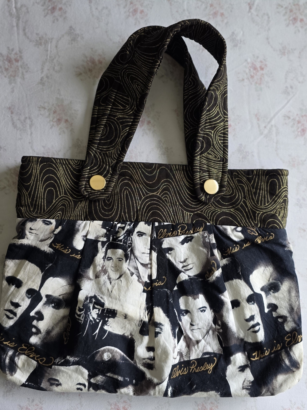 Elvis Presley Printed Black & Cream Tote Bag